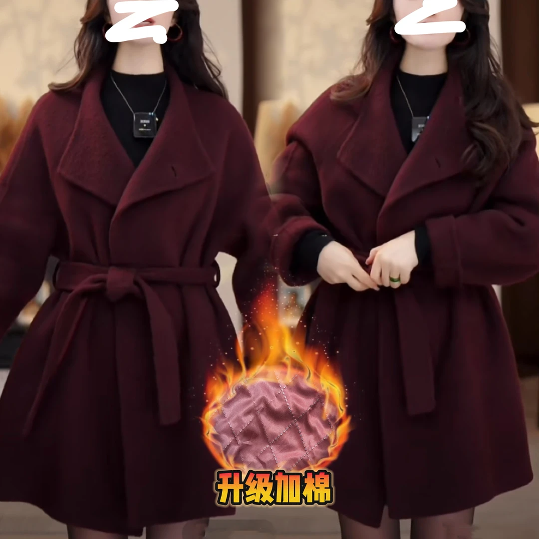 【专属】法式一粒扣系带宽松简约轻奢气质羊毛大衣冬季新款