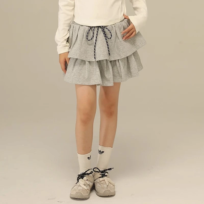 小女森女童春秋鬼马少女休闲运动短裙中大童灰色蓬蓬裙蛋糕裙裤女