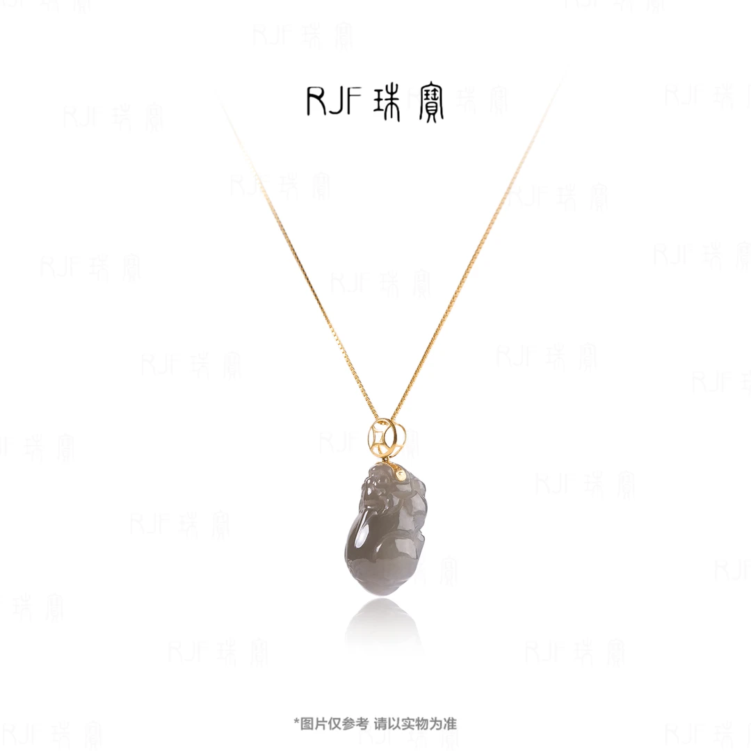 RJF【财莱中棠】金镶嵌天然烟紫招财貔貅气质雕刻小众设计挂件