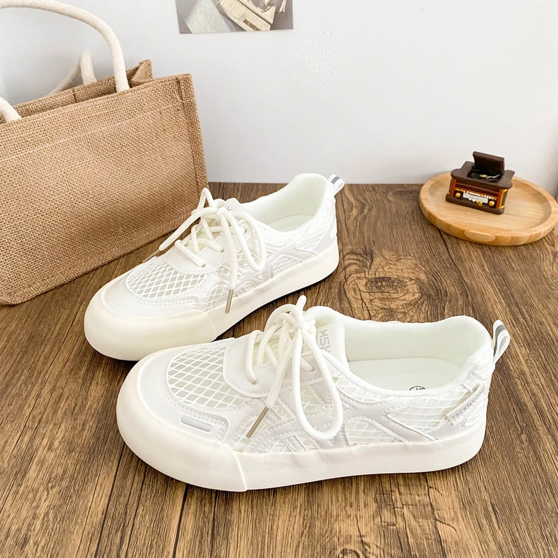 学生小白鞋女2025夏季新款蕾丝网面轻薄透气板鞋休闲百搭运动鞋潮