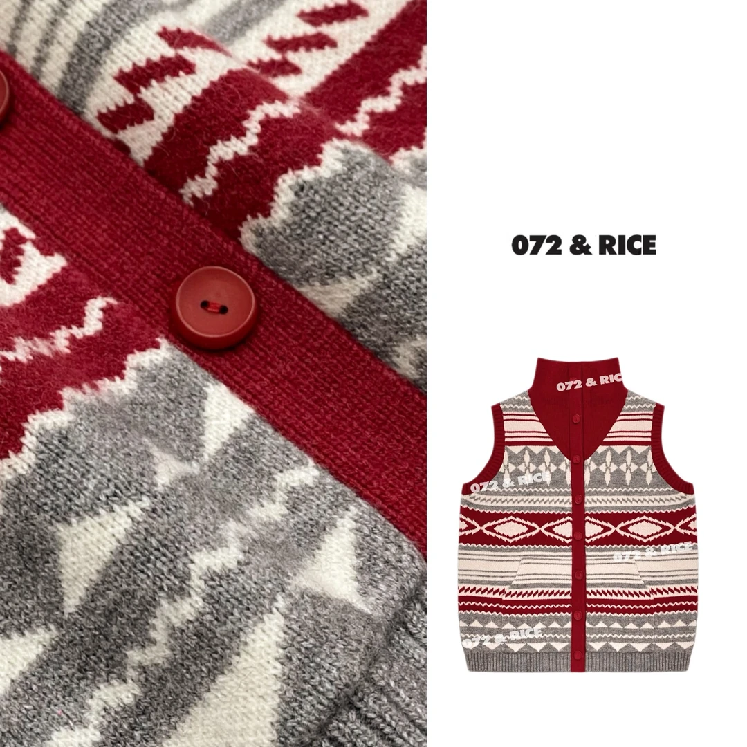 072 & RICE【驯鹿】秋冬休闲高领单排扣无袖针织马甲 31LN03 FF