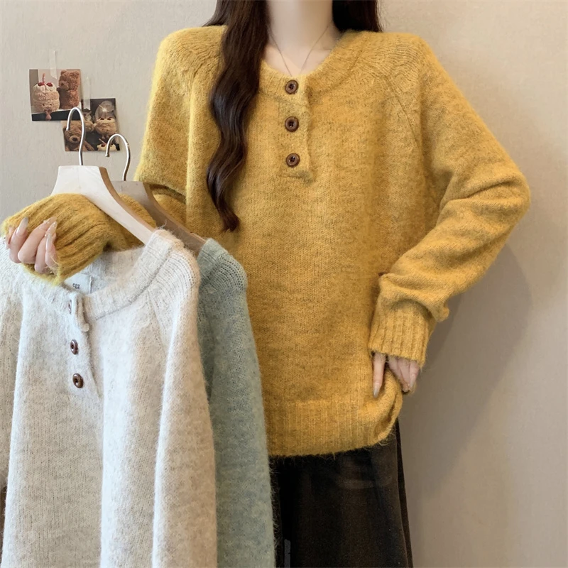 黄色打底针织衫正肩毛衣女2025秋新款大码胖mm插肩袖上衣