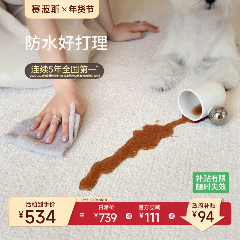 赛波斯白月光防水地毯素色法式简约奶油风客厅卧室轻奢高级沙发