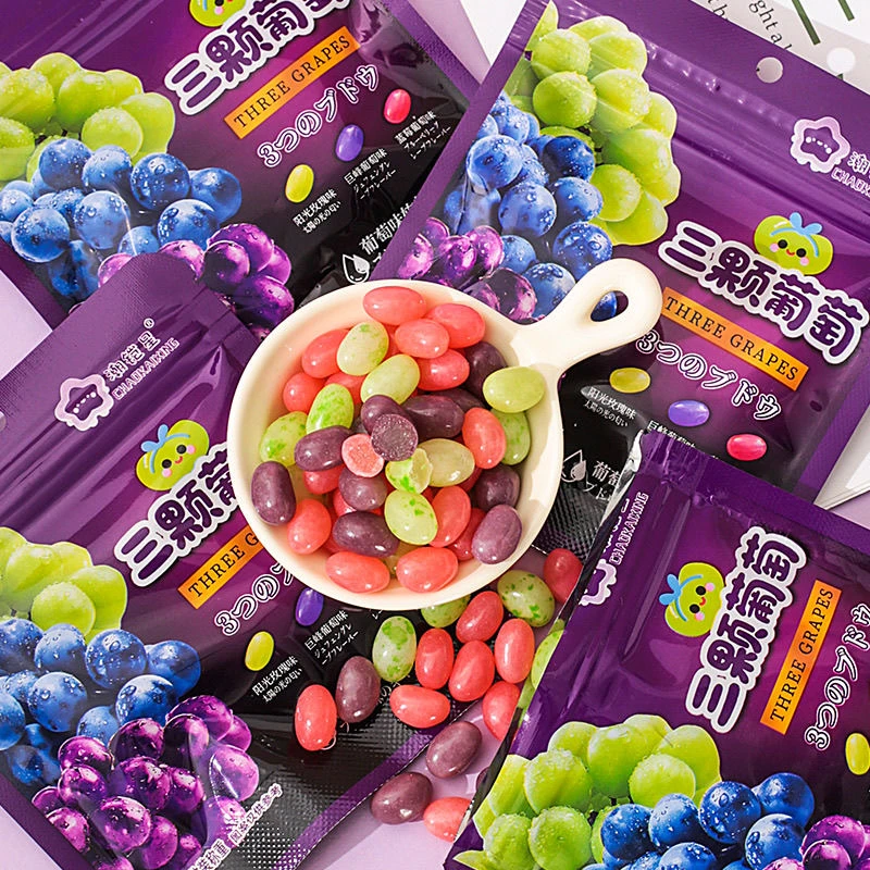 【到手12袋】三颗葡萄味蓝莓青提软糖高果汁果味糖果零食休闲便宜