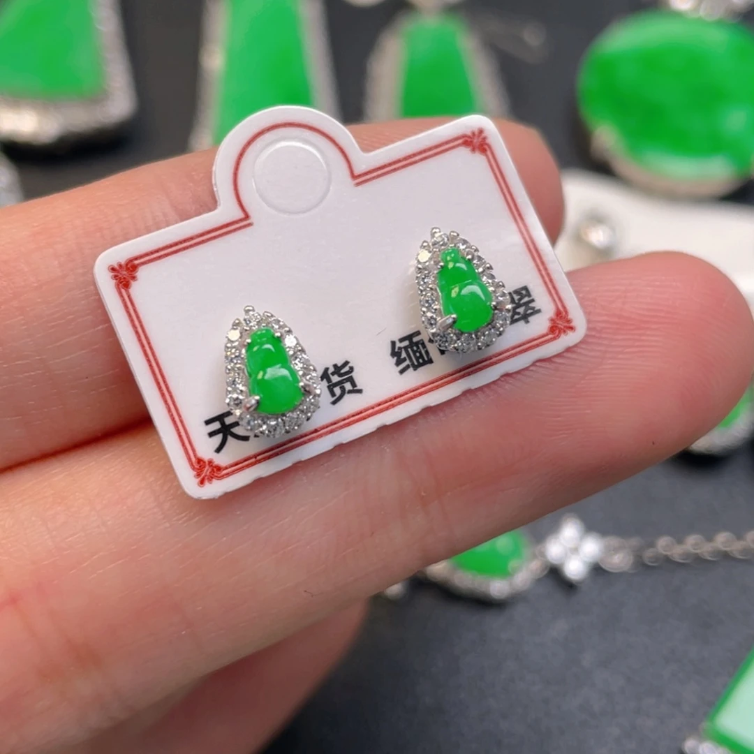 翡翠银S925镶嵌吊坠(不含链)耳钉
