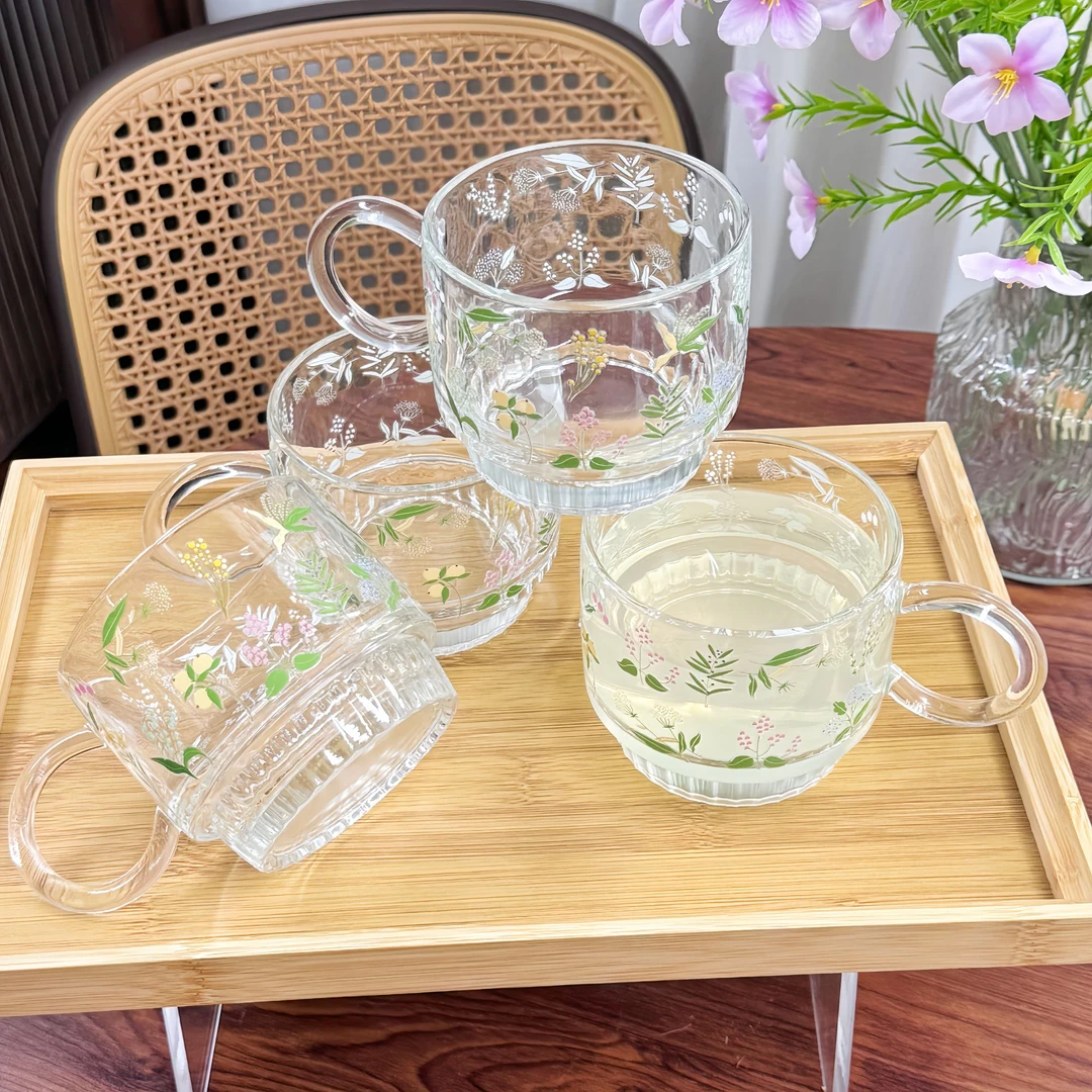 芬芳夏日新款380ml大容量玻璃叠叠杯高耐高温家用咖啡杯水杯