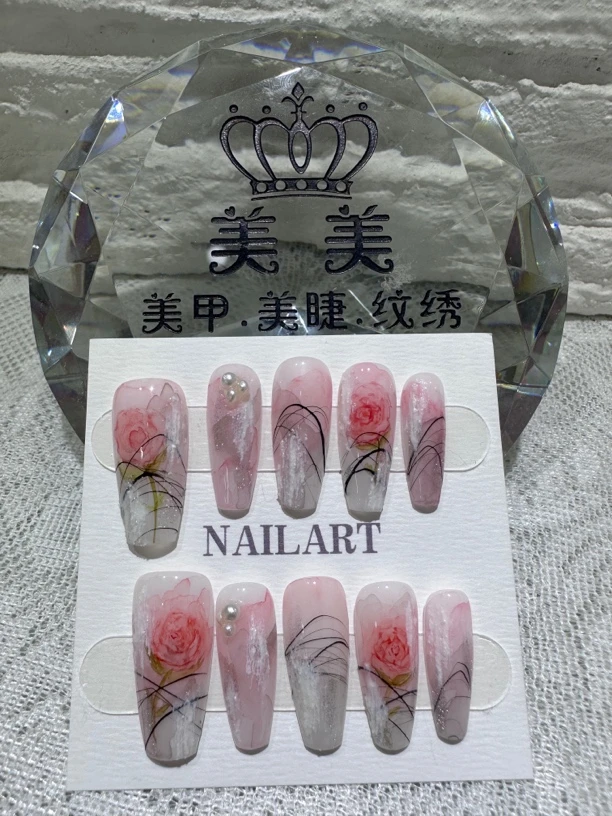 古风竹子玉石穿戴美甲清冷晕染夏季款