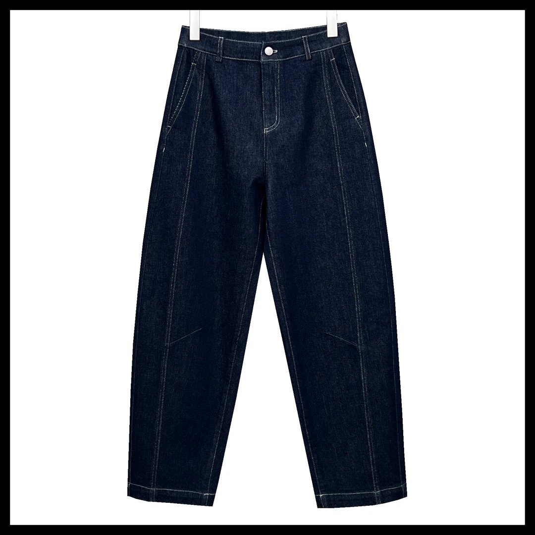 【燚燚对影】冬高腰宽松显瘦加绒加厚水洗丹宁蓝潮流拼接镰刀牛仔裤