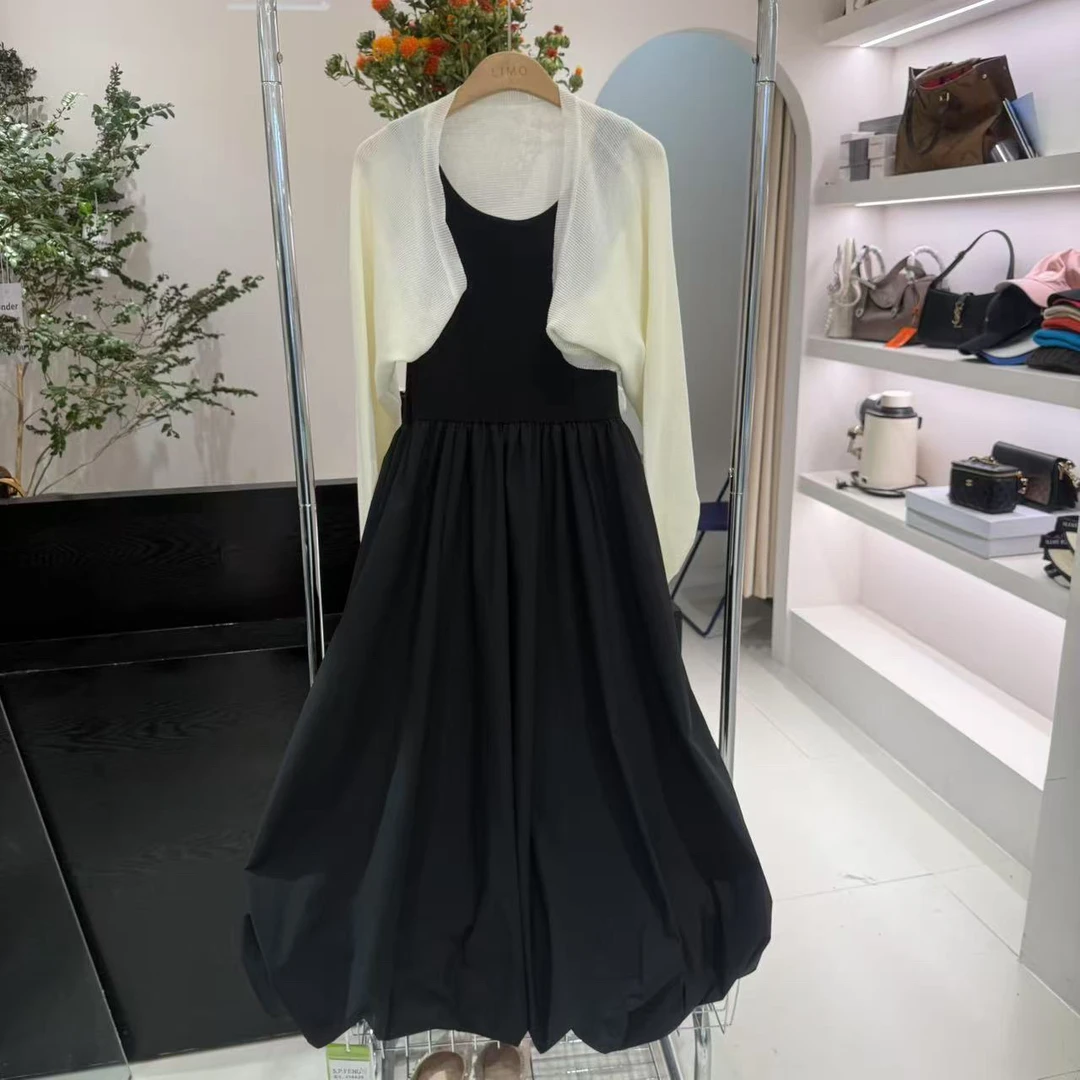 （洺语定制）微胖长袖裙子春夏套头吊带连衣花苞裙