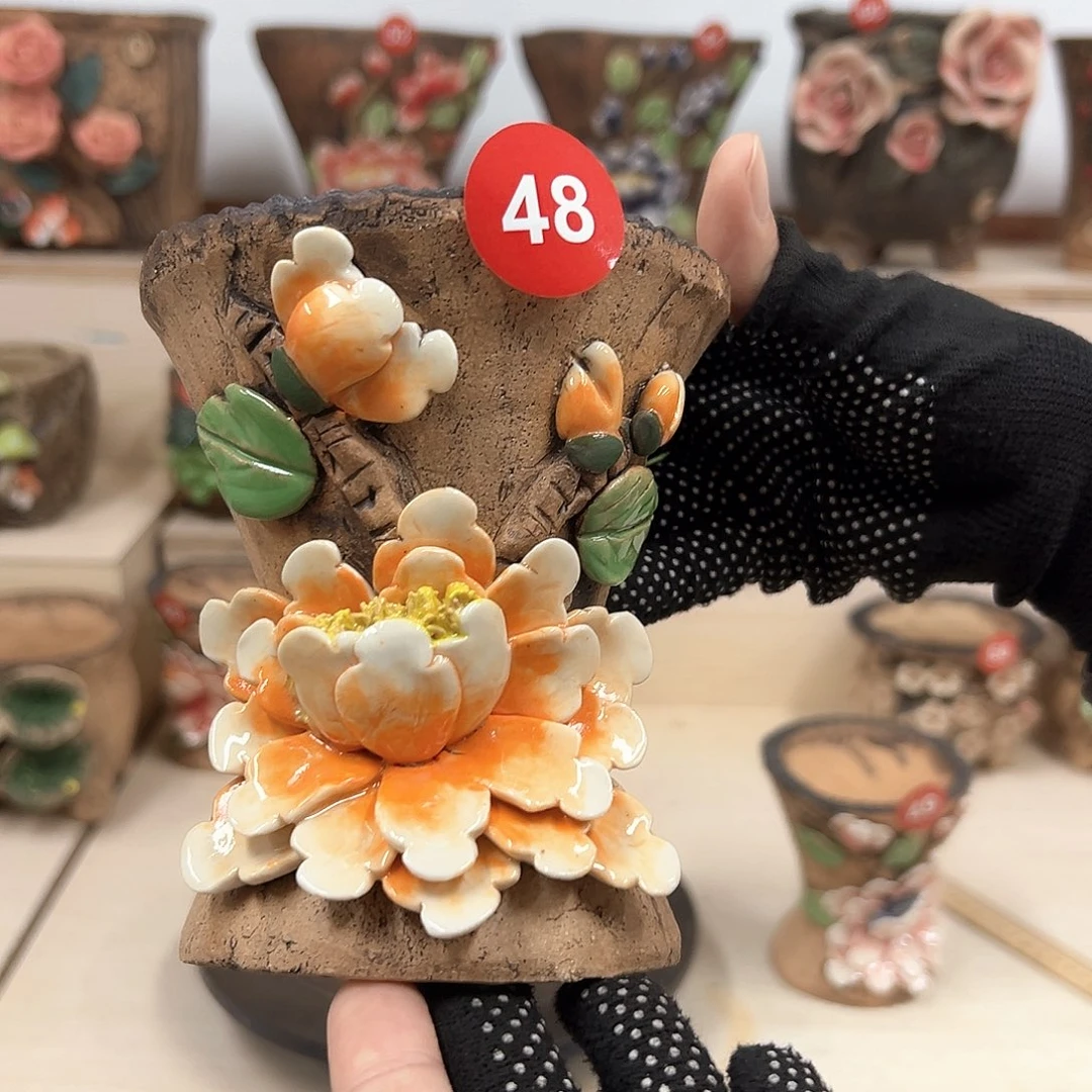 紫砂花盆48号微瑕内口9外高13