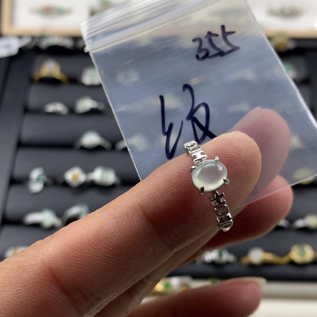 翡翠银S925镀金镶嵌戒指355