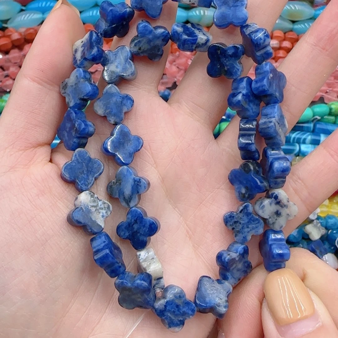 玛瑙/玉髓珠宝半成品未镶嵌老蓝纹四叶草一条