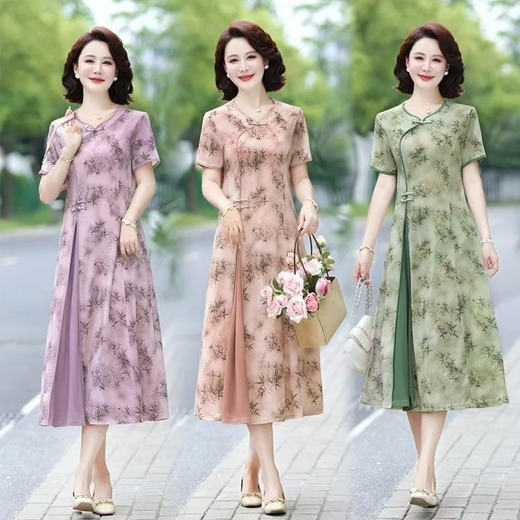 中老年改良旗袍中式连衣裙夏装妈妈高端气质2025国风新款显瘦裙子