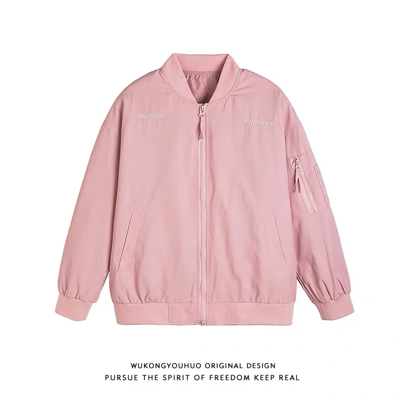 美式刺绣字母飞行员夹克男复古宽松棒球服外套 W1196
