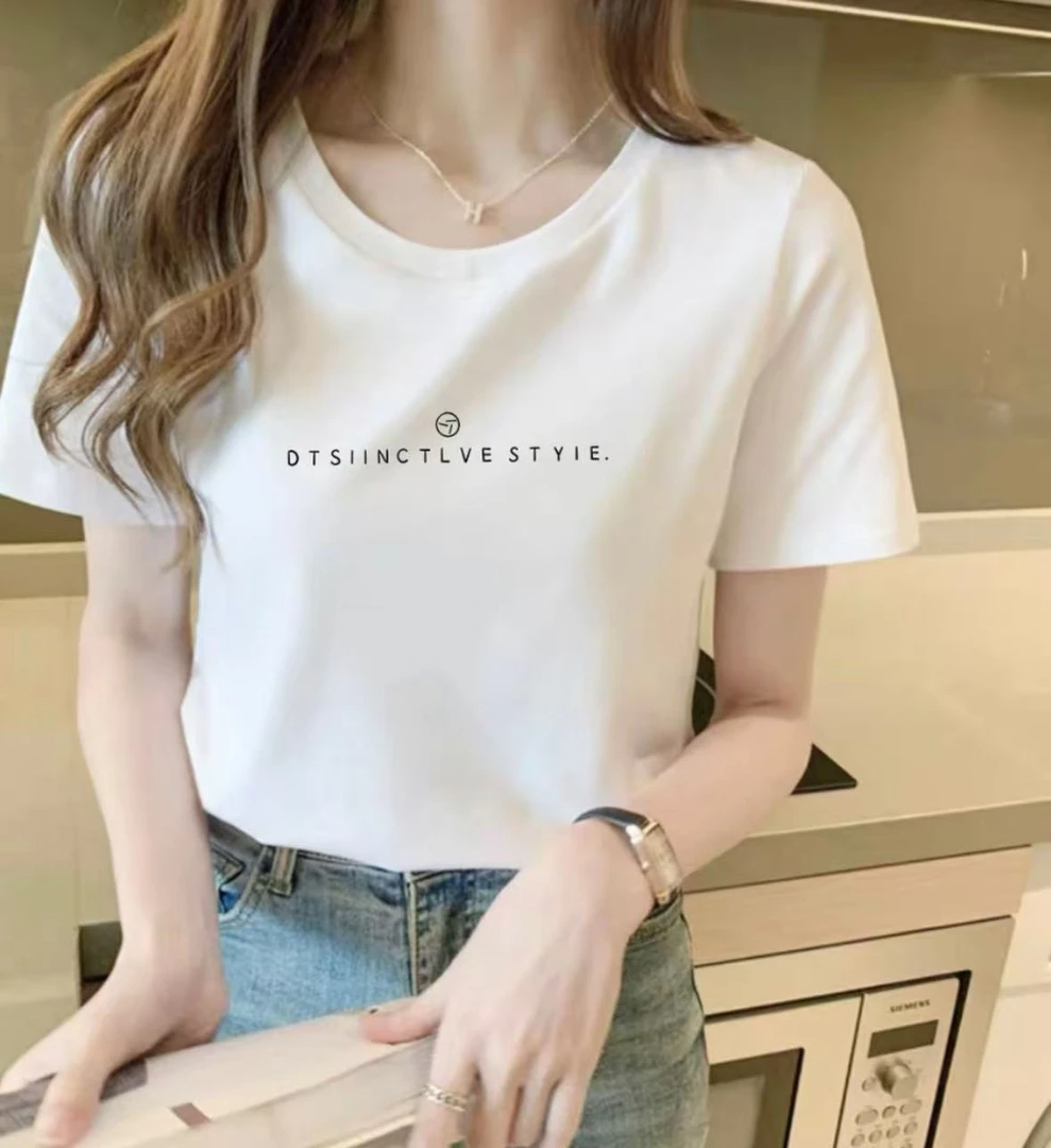 短袖简约短款中年女士夏季白T恤打底衫夏季纯色-0526