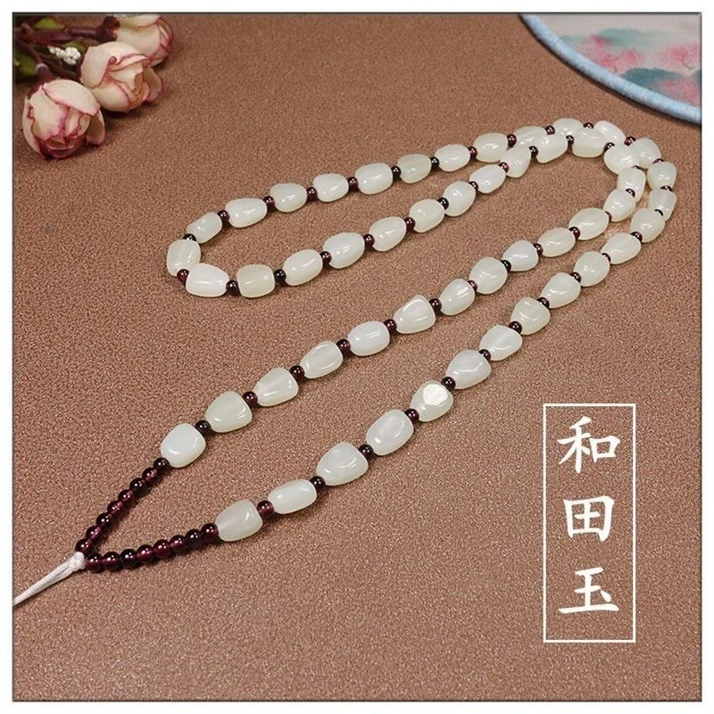 和田玉挂绳吊坠挂绳高档玉石项链白肉米珠挂链时尚百搭男女款送礼