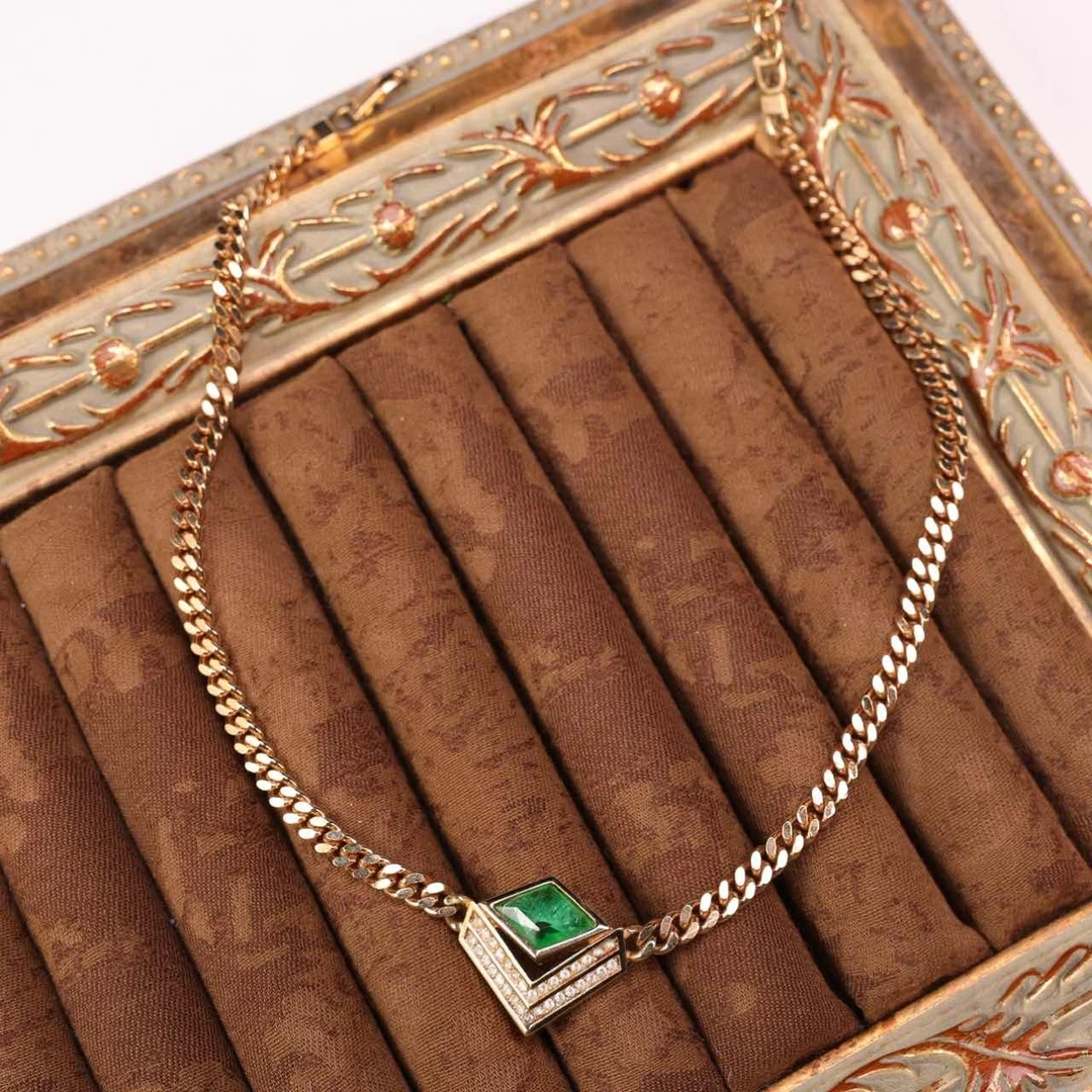 95新 DIOR/迪奥 柚礼中古/迪奥绿色菱形项链CG512007