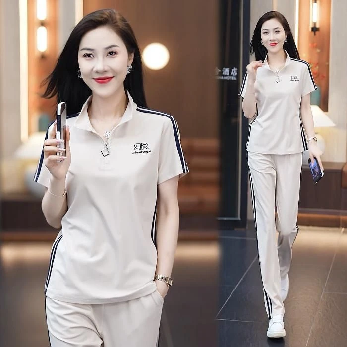 2025夏季新款女装韩版时尚显瘦宽松减龄休闲运动服套装洋气两件套