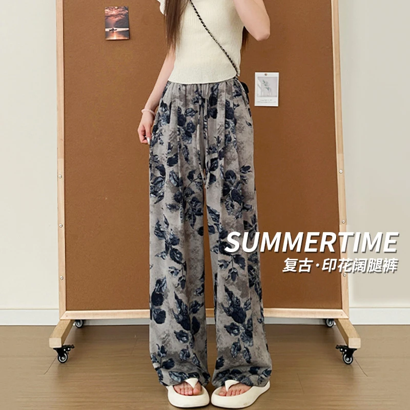 复古波点夏季新款小众设计感高腰垂感显瘦休闲裤女