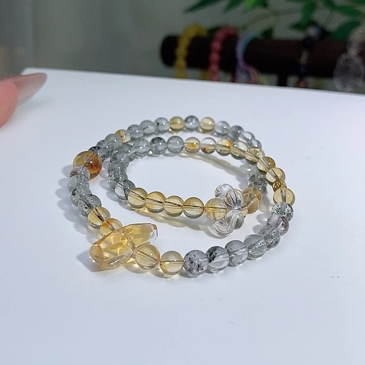 未镶嵌手链水晶暴力黄绿幽灵
