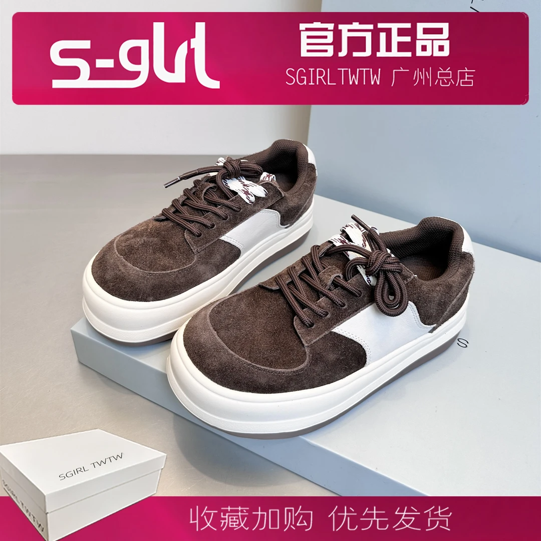 SGIRL TWTW推荐2025秋冬胖墩墩面包鞋丑萌大头鞋厚底双系带板鞋女