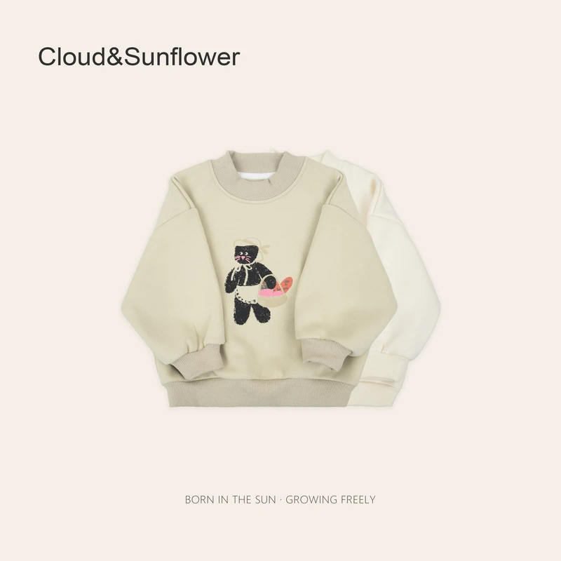 儿童潮流加绒黑色猫咪休闲卫衣660530