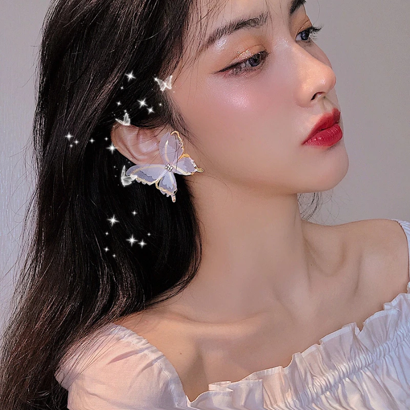 锌合金亚克力耳饰 蝴蝶夸张耳环2025年潮耳饰女高级感气质