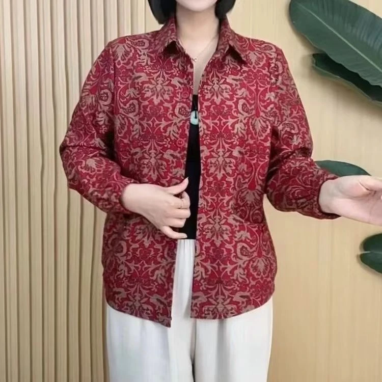 时尚妈妈装新款洋气减龄长袖上衣开衫女春秋休闲衬衫薄外套