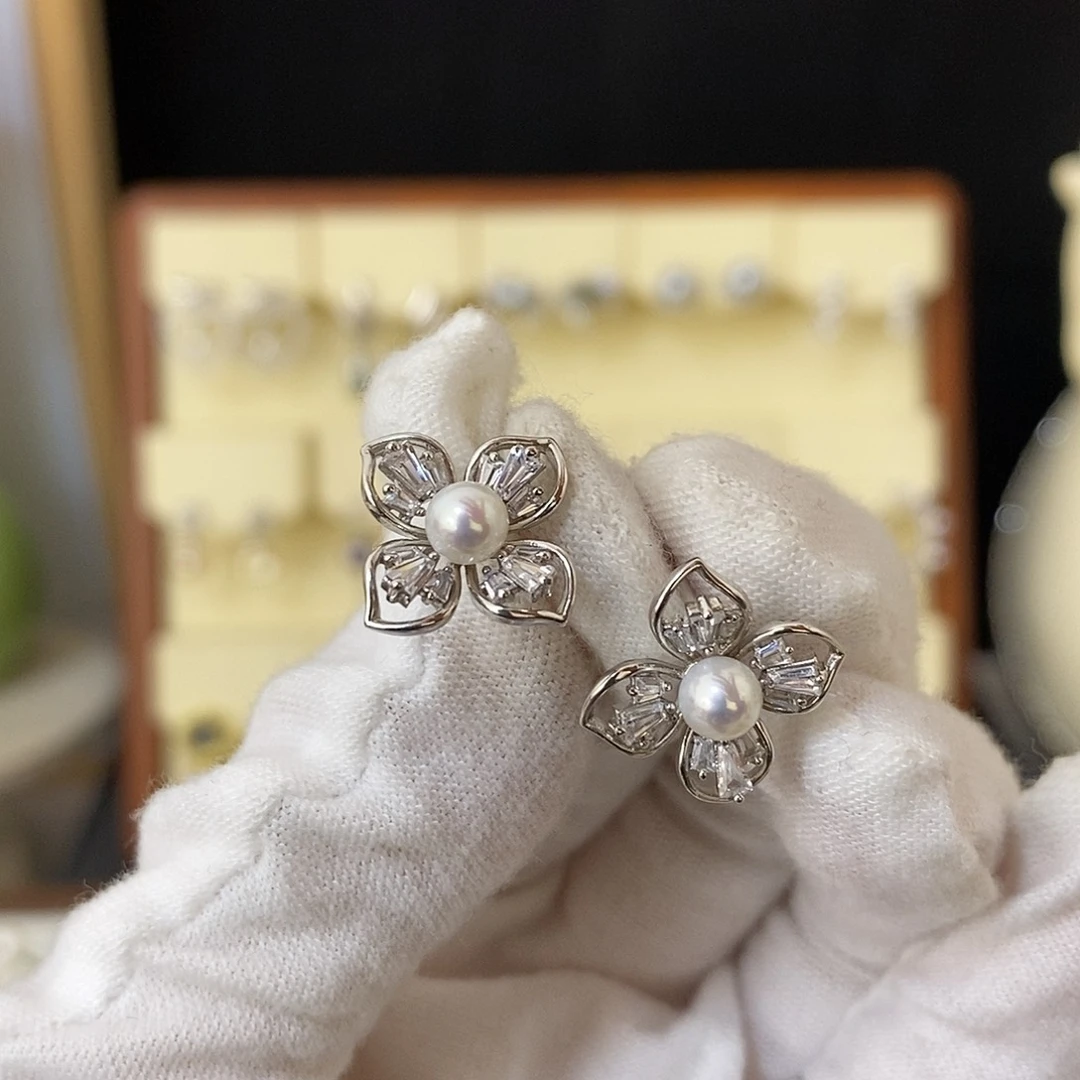 淡水珍珠耳饰银S925镶嵌