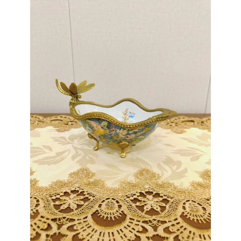 铜配瓷鹦鹉粉彩系列蜻蜓果斗0497D