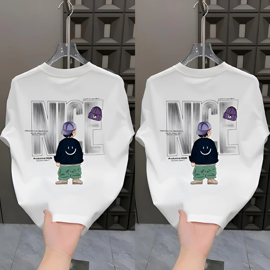 2025夏季新款卡通印花短袖T恤男潮流INS圆领半袖百搭纯棉痞帅男装