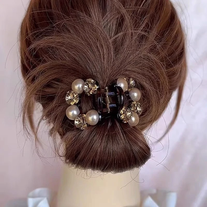 上班族发饰带钻小发抓夹子轻奢圆形珠珠发夹半扎发夹子高级感头饰