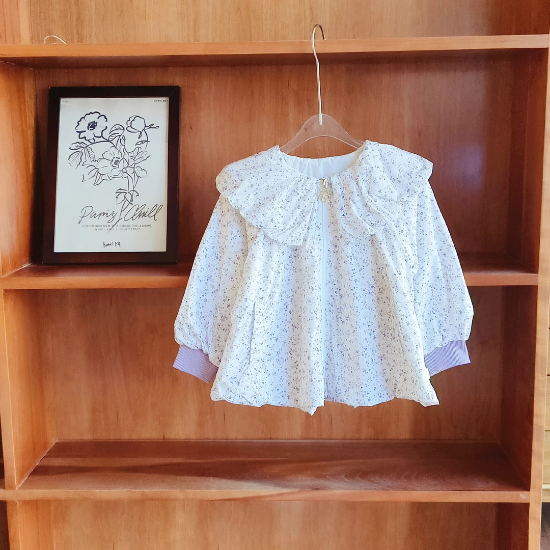 女童春季时尚白搭碎花翻领休闲外套1113631