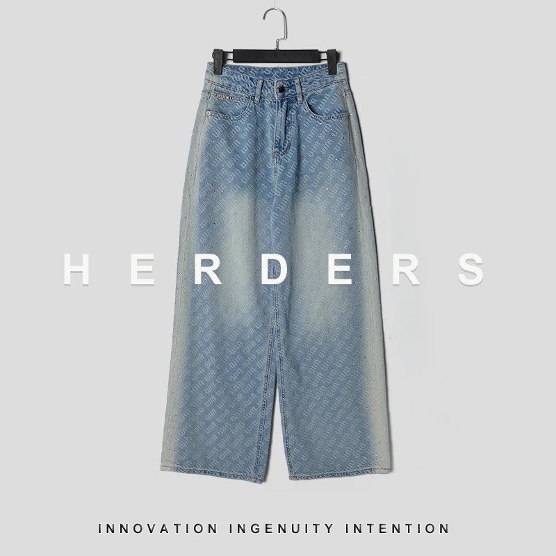 HERDERS 长款提花蓝色潮流牛仔裤 253056