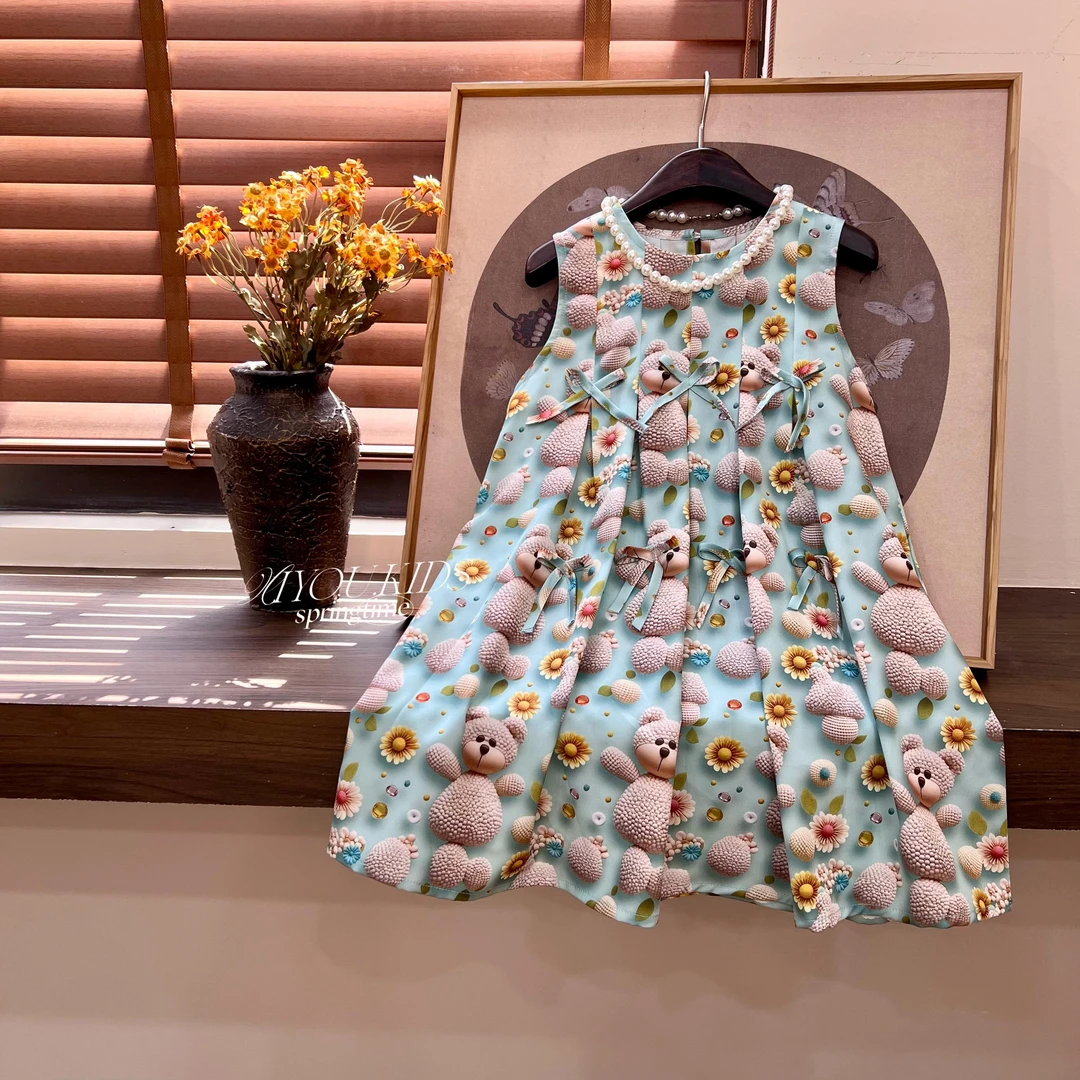 俏皮熊 2025夏季女童新款立体卡通休闲背心裙洋气公主连衣裙25032