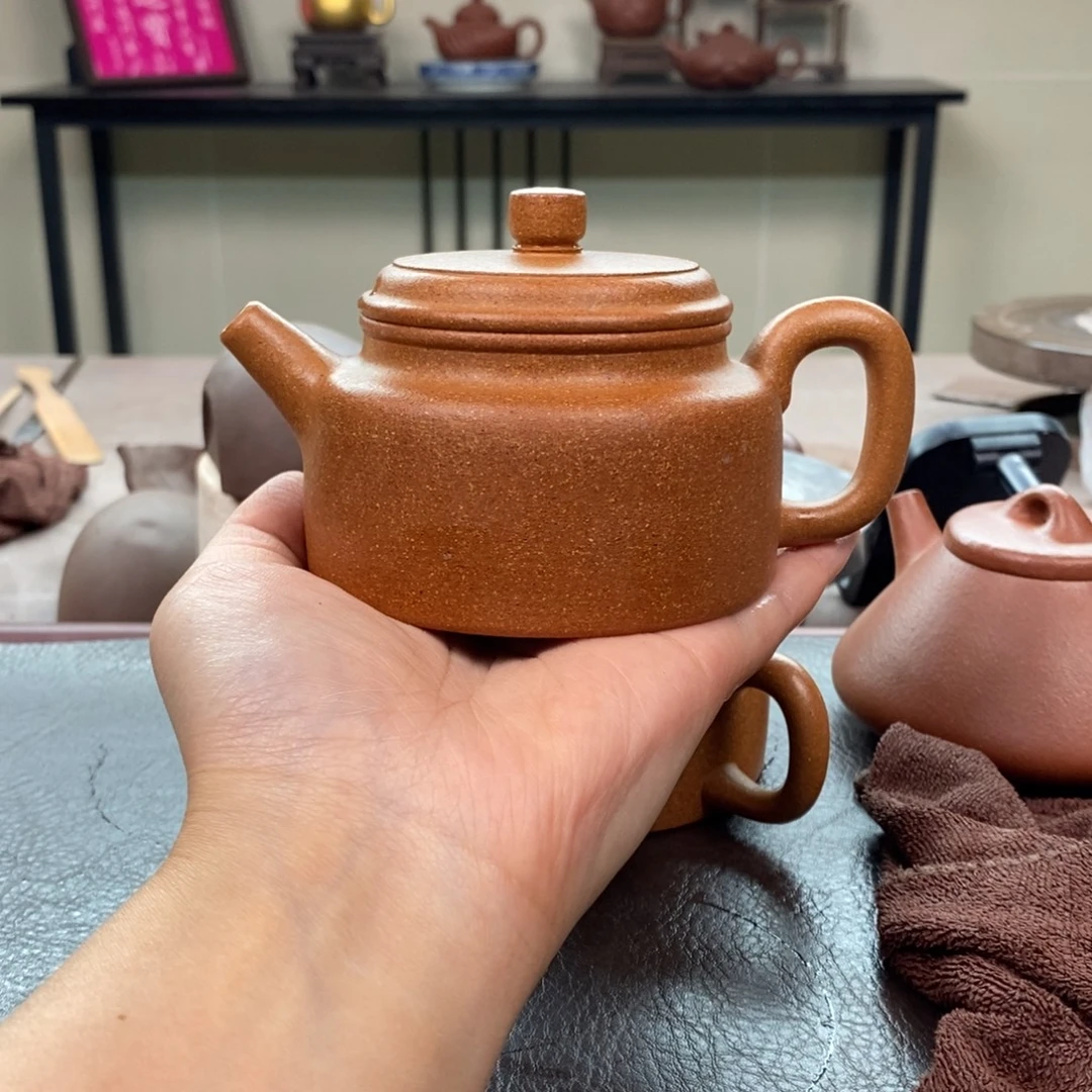 茶壶紫砂老宕口黄金段德钟220cc全手