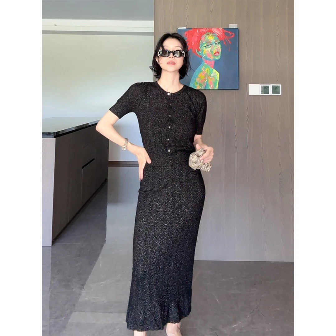 Daily romance25意大利进口幻彩白/闪耀黑羊绒羊毛提花开衫/半裙