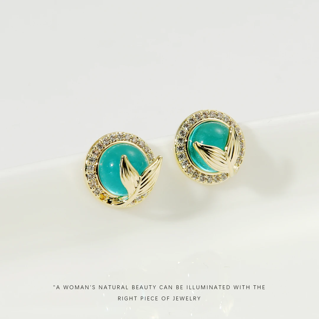 铜合金合成锆石耳饰 【美人鱼】气质小众耳钉A678