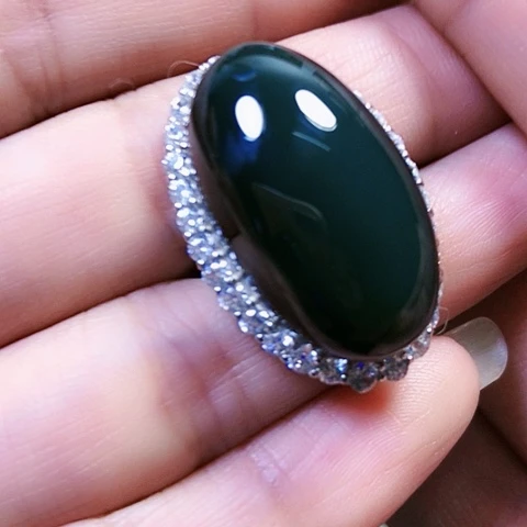 和田玉银S925镶嵌戒指