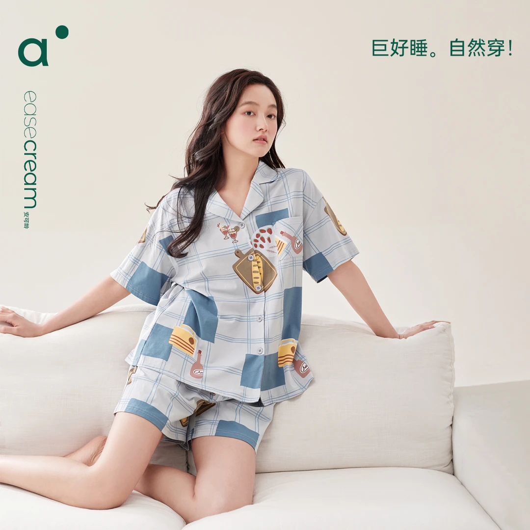 安之伴【巨凉感】睡衣女款夏季新款大码短袖可外穿套装82421721853