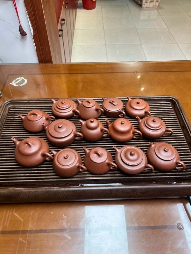 半手工原矿紫砂粗砂24目宝山红降坡红泥水平壶紫砂壶茶具小容量