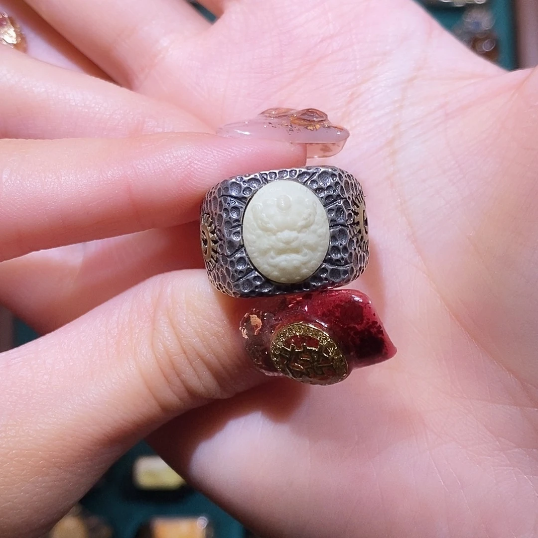 琥珀戒指银S925镶嵌史*锋戒指