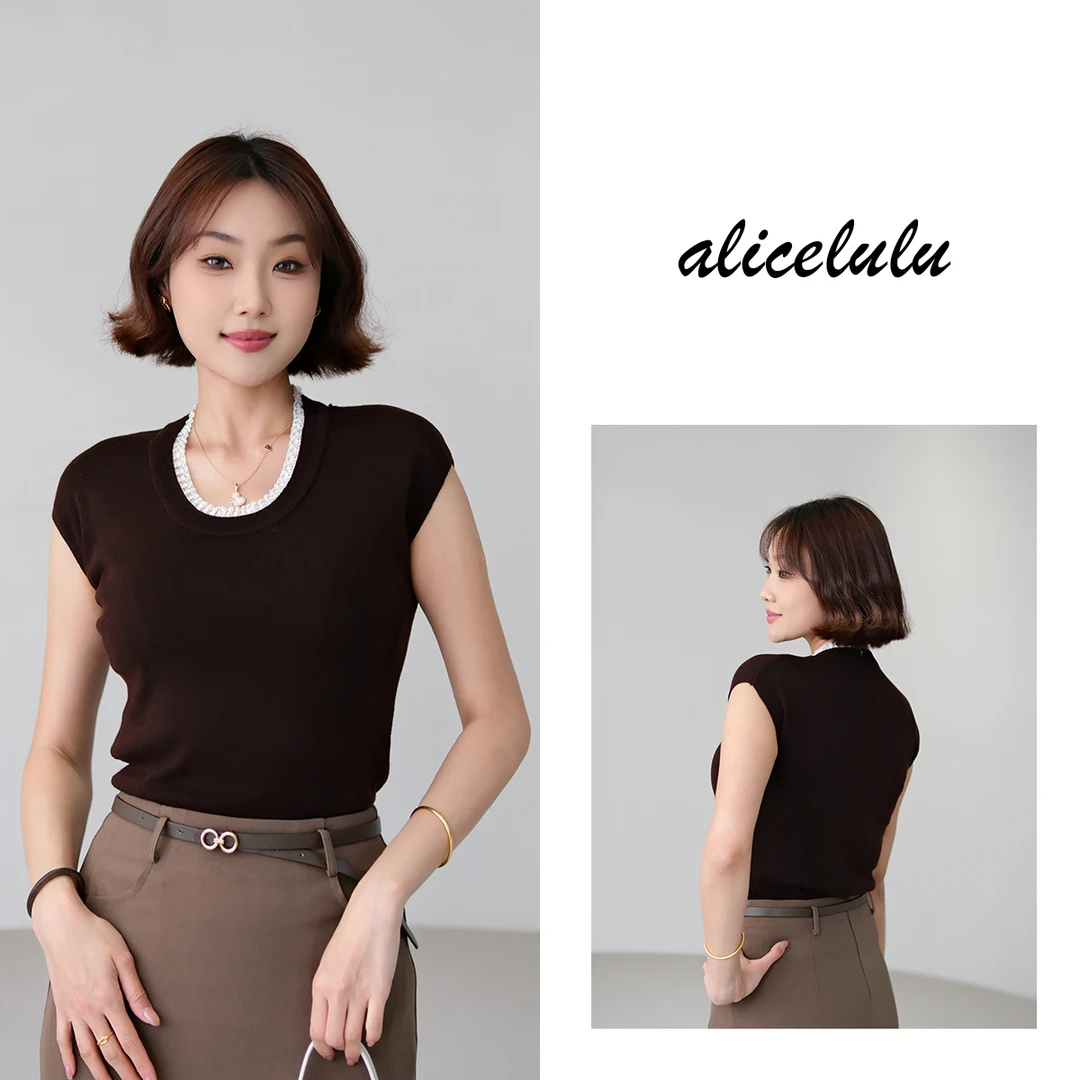 alicelulu松弛感百搭针织衫领口蕾丝拼接舒适简约 S2142288U