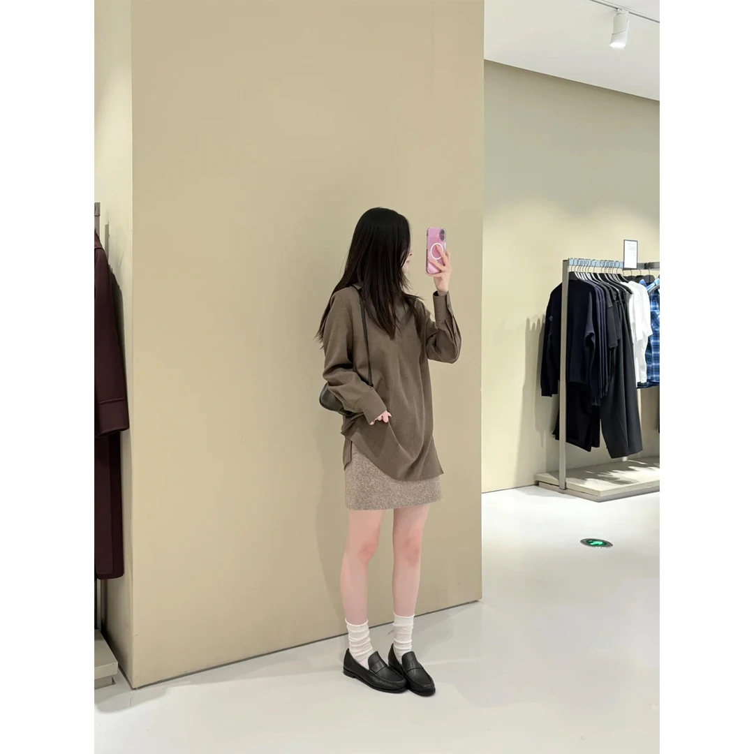 韩系套装女翻领宽松上衣巨好看的两件套早秋新款气质半身裙包臀裙