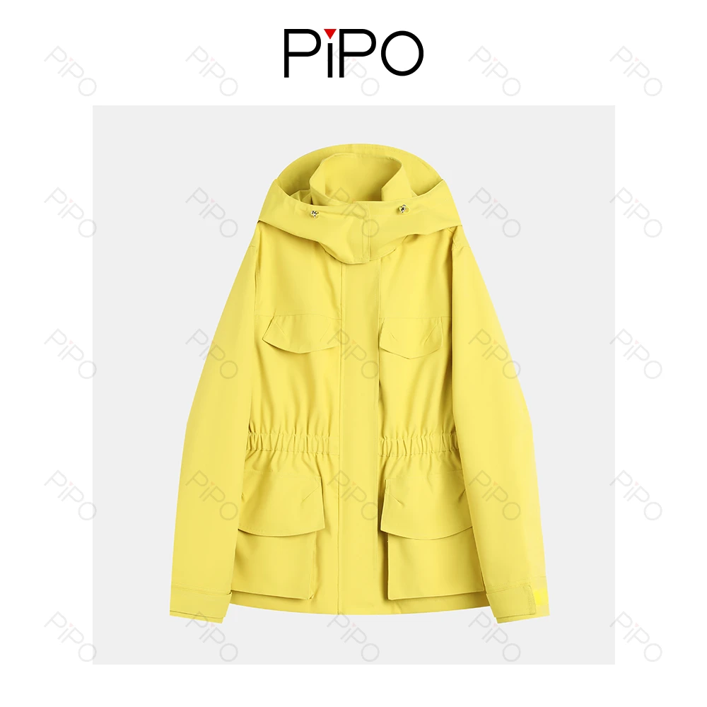 PIPO【旅行者】春季收腰连帽软壳冲锋衣显瘦轻巴恩风女外套DD51C601
