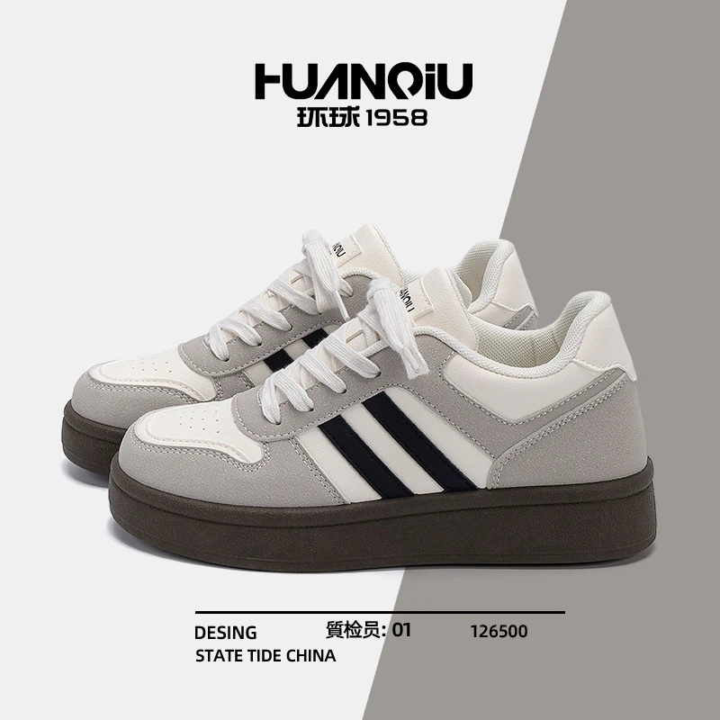 环球内增高休闲板鞋女款秋季2025新款小众原创厚底小白鞋韩版女鞋