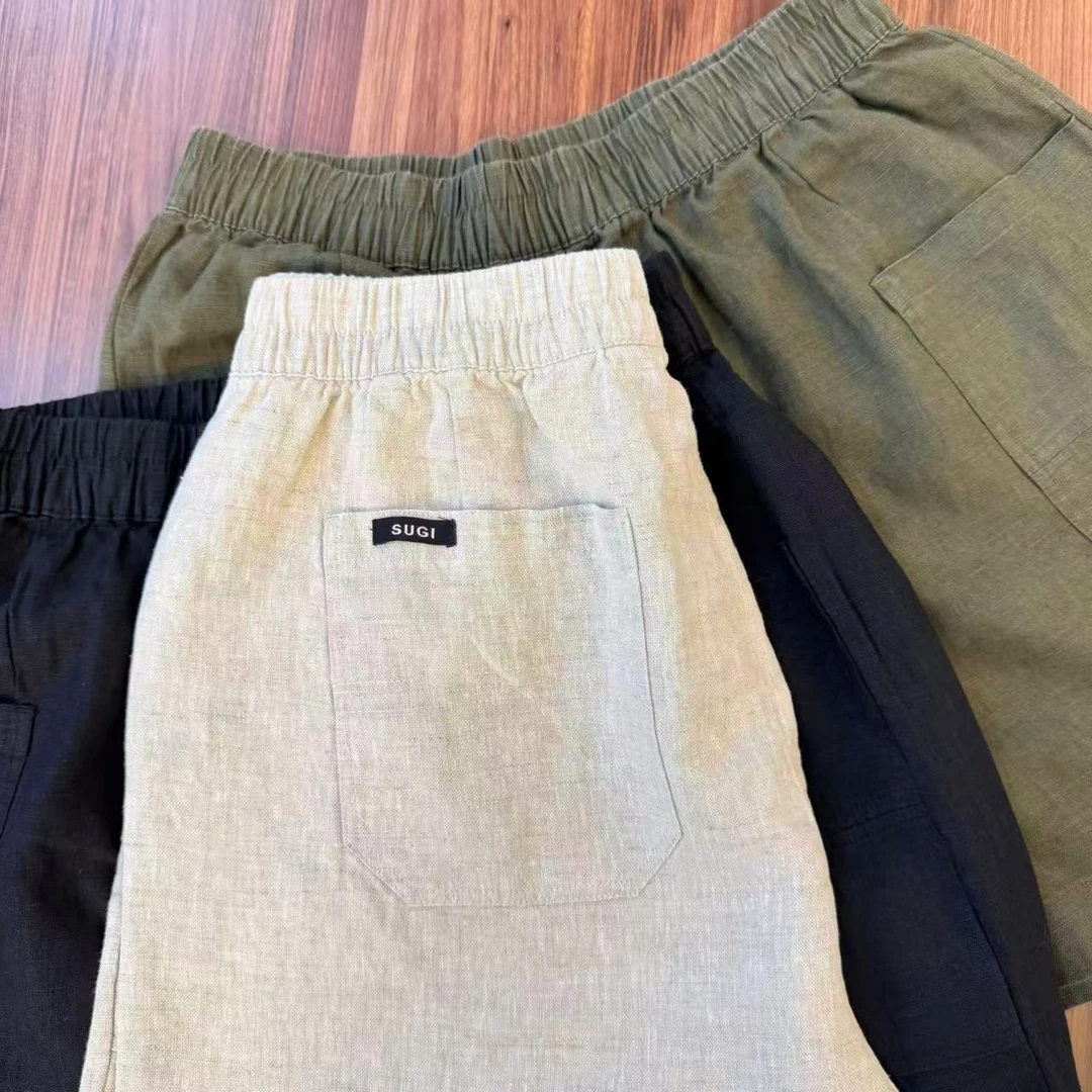 【锦沄】夏季亚麻纯色短裤宽松大板型男女