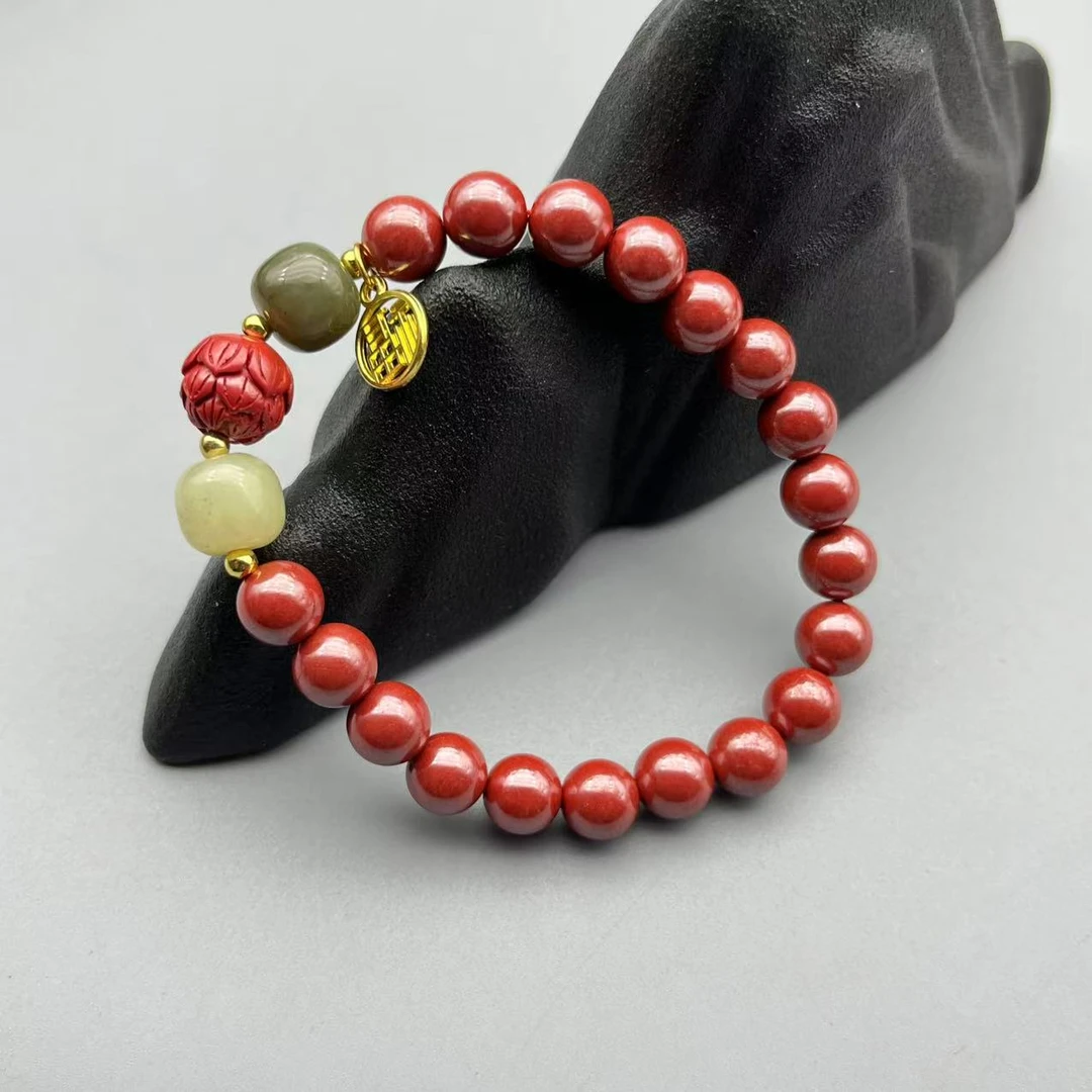 含辰砂工艺品DW615-帝王素珠配绿珠子手链8mm