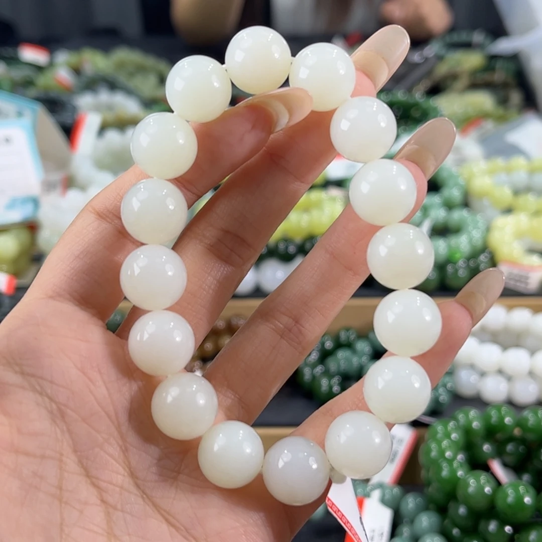 好****未镶嵌手链和田玉纯天然和田玉13mm新疆且末白玉