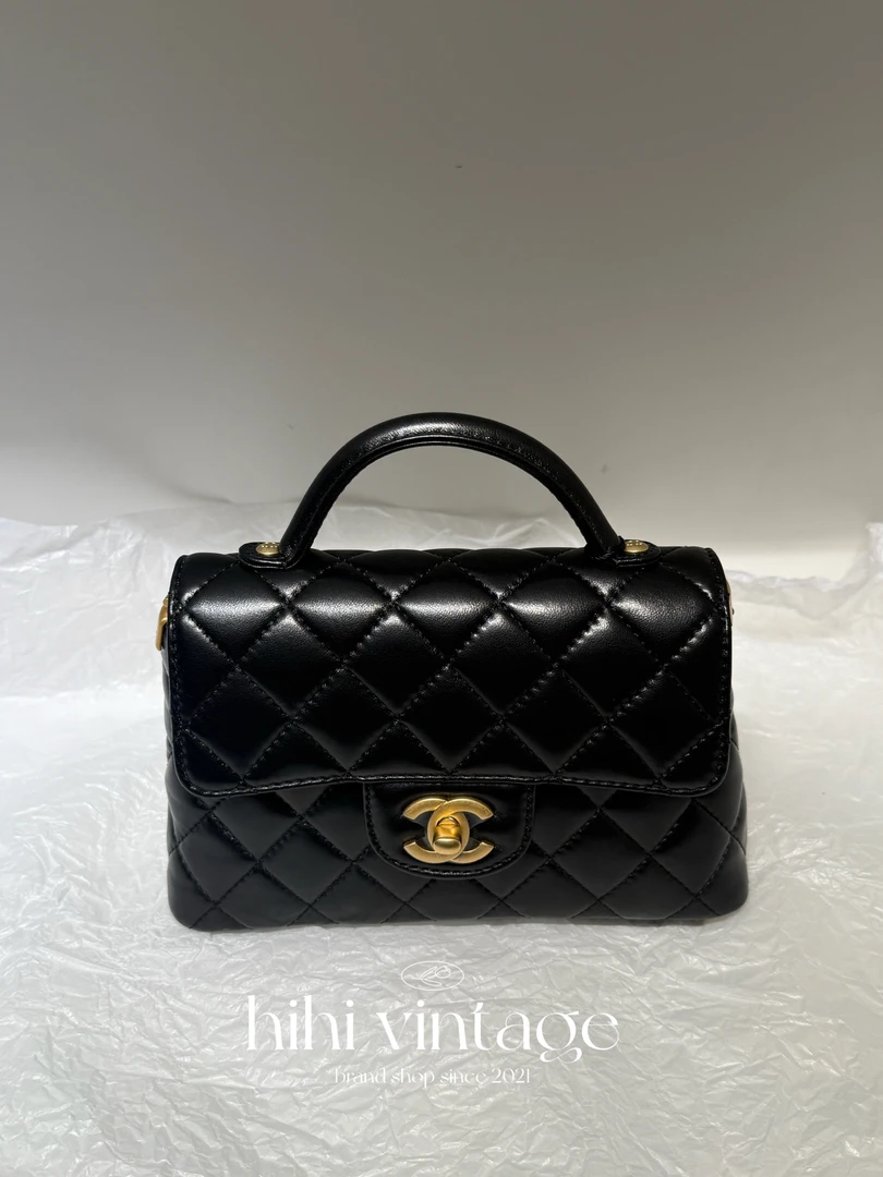 99新 Chanel/香奈儿  黑金Kelly手提单肩包20cm 二店15132604